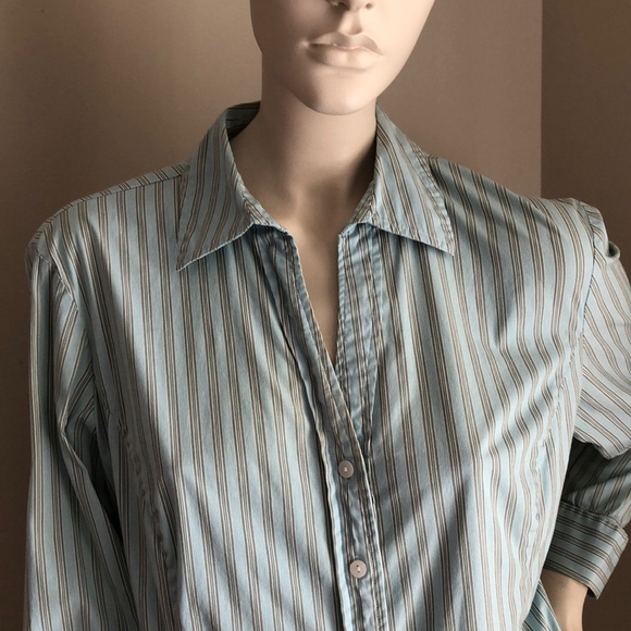 Vintage Gap Lt Aqua Pinstripe Dress Shirt collared Button Down French Cuffs - Picture 2 of 9
